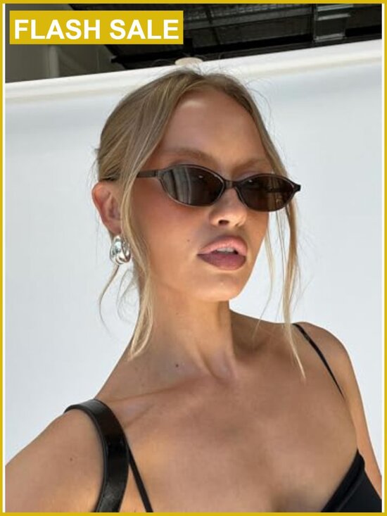 Retro Oval Cat Eye Sunglasses Women Lightweight Narrow Shades UV Protection main image 5